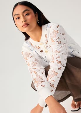 Floral Lace Knit Round Neck Cardigan