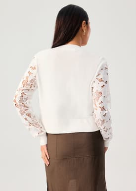 Floral Lace Knit Round Neck Cardigan