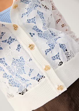 Floral Lace Knit Round Neck Cardigan