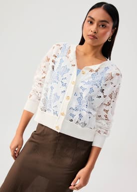 Floral Lace Knit Round Neck Cardigan