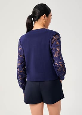 Floral Lace Knit Round Neck Cardigan