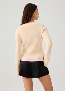 Contrast Piping Ribbed Knit Frog Button Cardigan