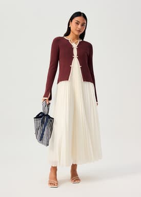 Contrast Piping Ribbed Knit Frog Button Cardigan