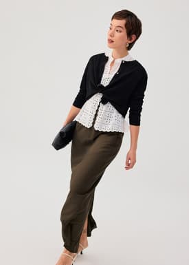 Sheer Knit Front Panel Round Neck Cardigan