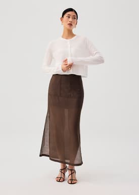 Sheer Knit Front Panel Round Neck Cardigan