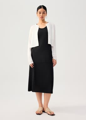 Sheer Knit Front Panel Round Neck Cardigan