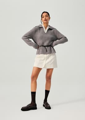 Contrast Blanket Stitch Knit Collared Sweater