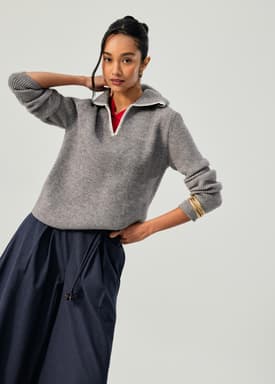 Contrast Blanket Stitch Knit Collared Sweater