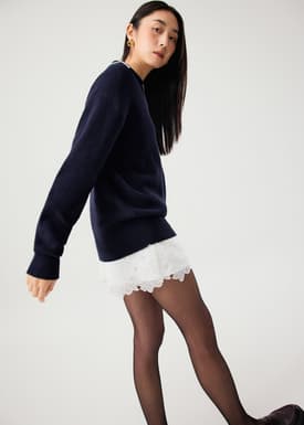 Contrast Trim Relaxed Knit Collared Sweater