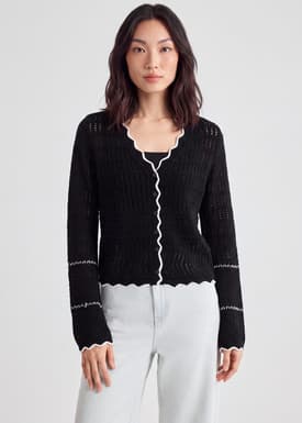 Pointelle Scallop Edge Cardigan