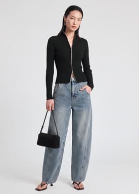 Wool Blend Zip-Up Top