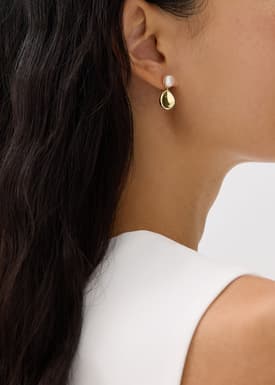 14K Gold Plated Metal Pearl Drop Earrings