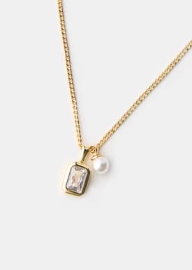 14K Gold Plated Pearl Rhinestone Necklace