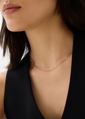 14K Gold Plated Thin Paperclip Chain Necklace
