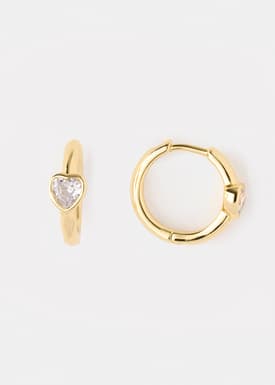 14K Gold Plated Metal Rhinestone Hoop Earrings