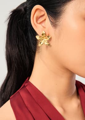 14K Gold Plated Petal Bloom Stud Earrings