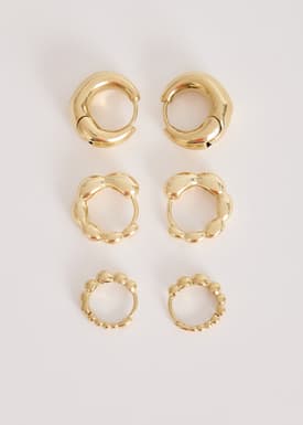 14K Gold Plated Hoop Earrings Set