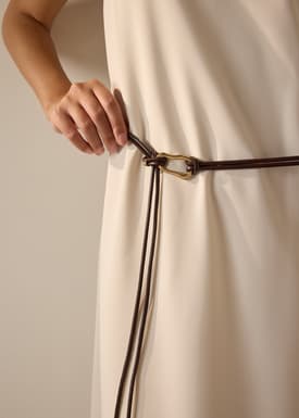 Vegan Leather Asymmetric Buckle Cord Belt