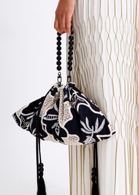 Dumpling Handbag in Midnight Blooms Broderie