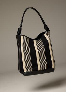 Stripe Knit Shoulder Tote Bag
