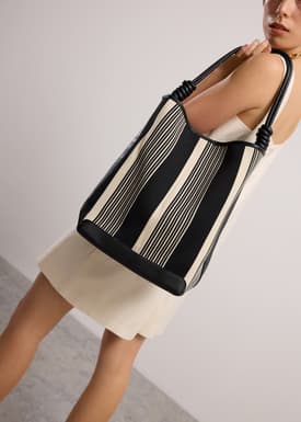 Stripe Knit Shoulder Tote Bag