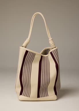Stripe Knit Shoulder Tote Bag