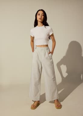 Striped Linen Wide Leg Pants in White