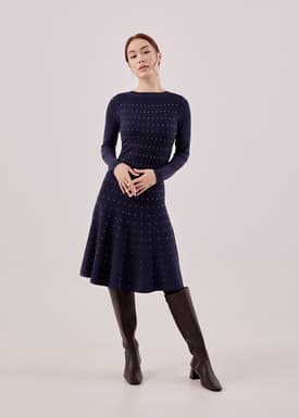 Venni Dotted Fit & Flare Dress