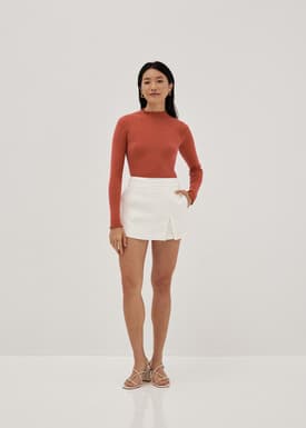 Ribbed Knit High Neck Fitted Top