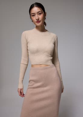 Knit Round Neck Fitted Crop Sweater