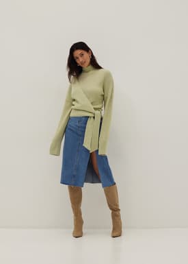 Knit Turtle Neck Wrap Sweater