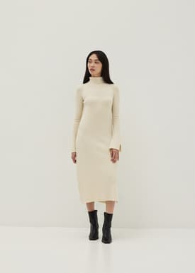 Turtle Neck Flare Sleeve Knit Dress
