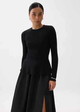 Knit Round Neck Peplum Top
