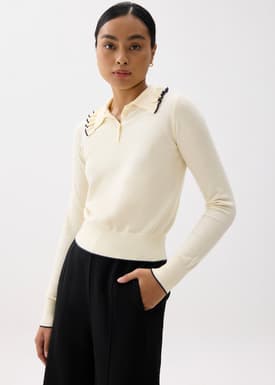 Knit Ruffle Collar Polo Top