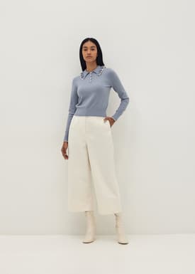 Knit Ruffle Collar Polo Top