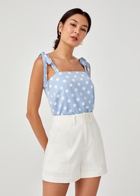 Queenie Polka Dot Tie Shoulder Camisole Top