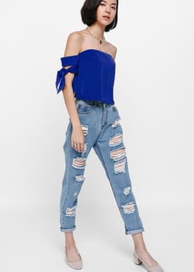 Neloda Knotted Off Shoulder Top