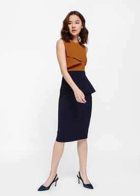 Klarana Contrast Asymmetrical Peplum Dress