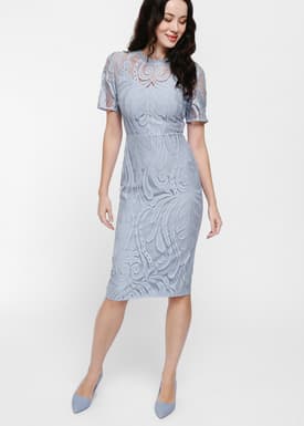 Maudine Lace Overlay Midi Dress