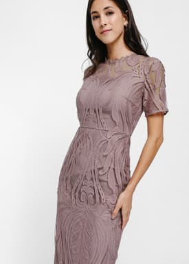 Maudine Lace Overlay Midi Dress