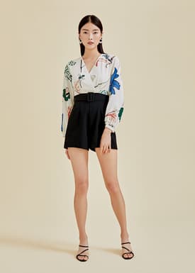 Paloma Belted Contrast Romper in Flora Reverie