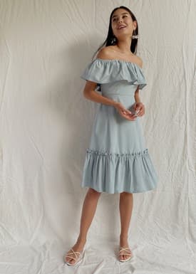 Penelope Ruffle Hem Off Shoulder Dress