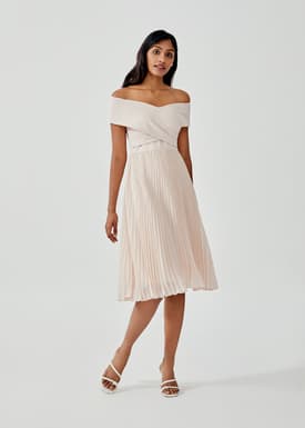 Ivanki Pleated Off Shoulder Midi Dress
