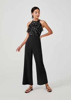 Gianni Textured Halter Neck Jumpsuit