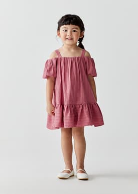 Rieka Ruffle Hem Cold Shoulder Textured Dress