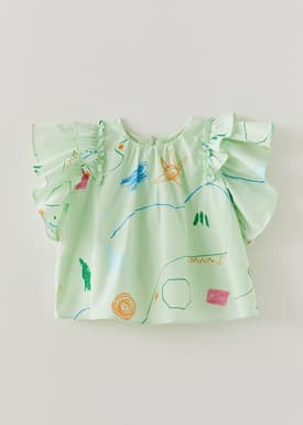 Viorie Ruffle Sleeve Top in Sunny Scribbles