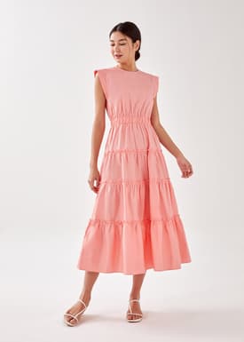 Relia Elastic Ruched Tiered Maxi Dress