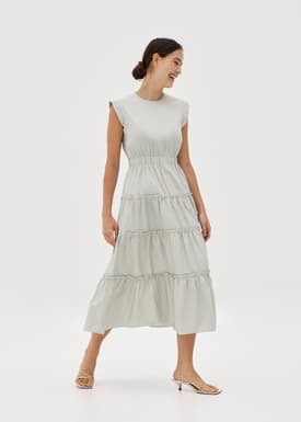 Relia Elastic Ruched Tiered Maxi Dress