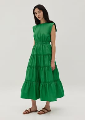 Relia Elastic Ruched Tiered Maxi Dress