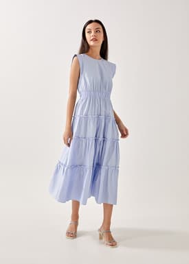 Relia Elastic Ruched Tiered Maxi Dress